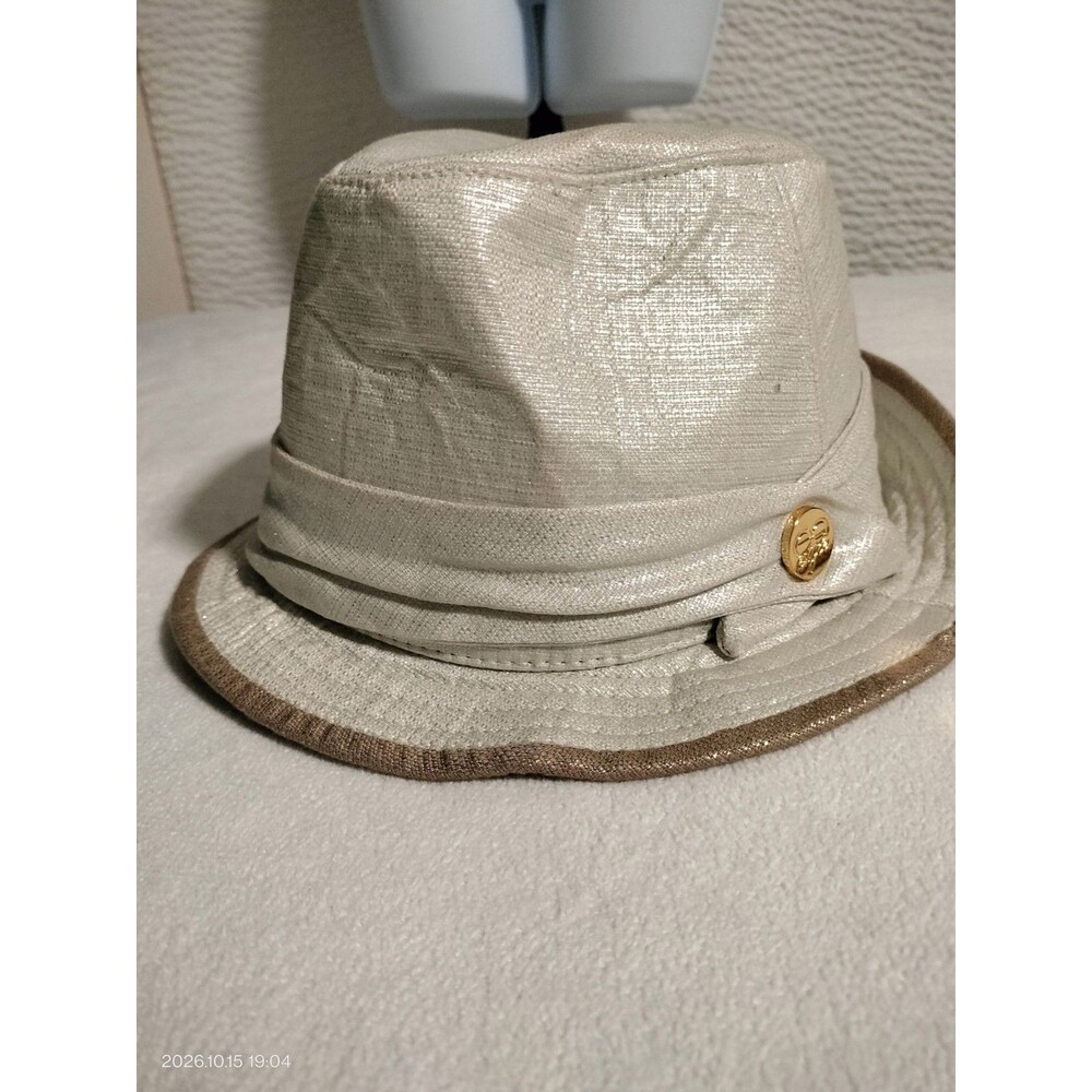 Envoy Cream Metallic Silver Fedora Hat with Gold Logo Pin Sz S/M